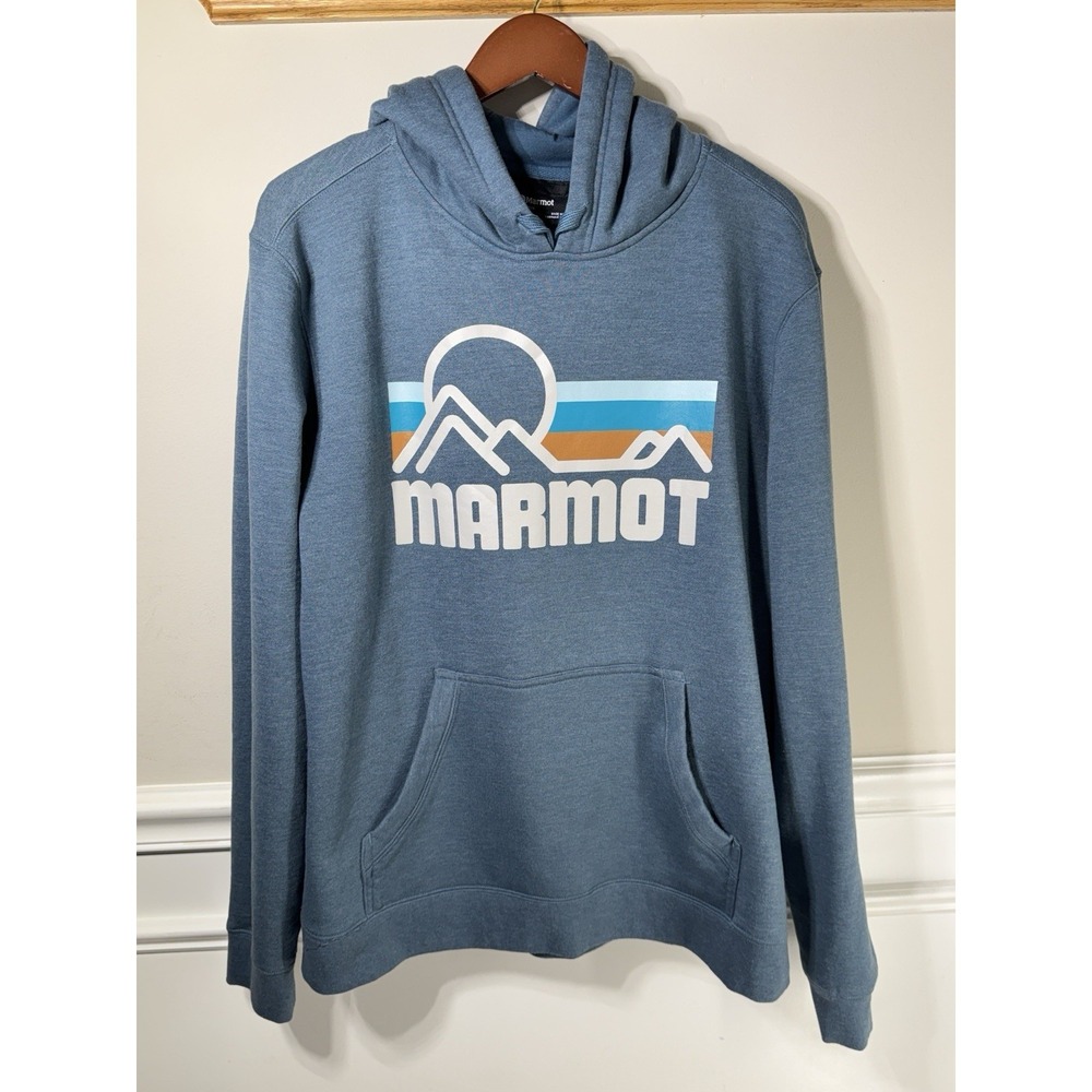 Marmot Hoodie Mens Large Dark Heather Blue Pullover Sweatshirt Hooded Gorpcore